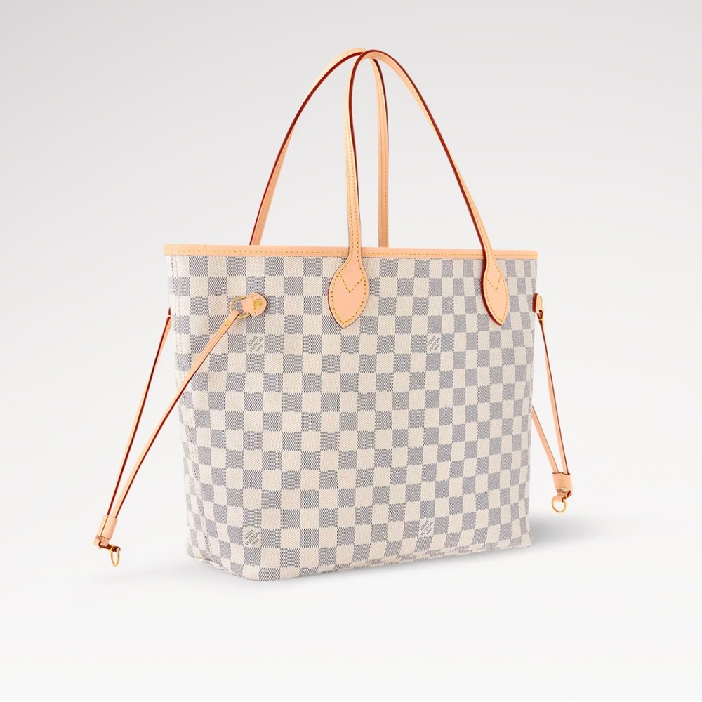Louis Vuitton Damier Azur Coated Canvas NeverFull MM Tote Rose Ballerina Lining - Picture 9 of 14